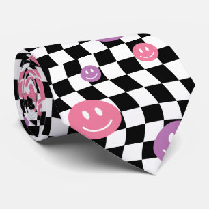 Smiley Groovy Retro Schaakbord, Y2K 90s Stropdas
