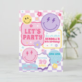Smiley Preppy Face Colorful Birthday Invitation (Debout devant)