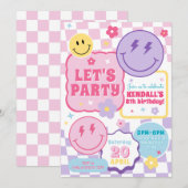 Smiley Preppy Face Colorful Birthday Invitation (Devant / Derrière)