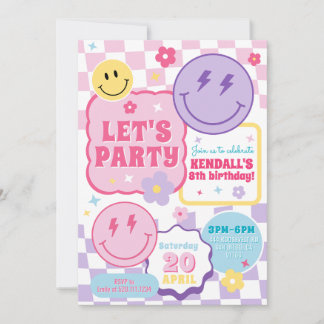 Smiley Preppy Face Colorful Birthday Invitation Kaart