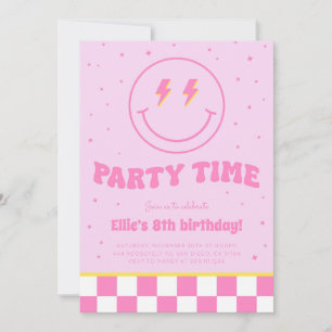 Smiley Preppy Gezicht Meisje Roze Verjaardag Uitno Kaart