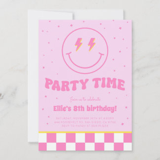Smiley Preppy Gezicht Meisje Roze Verjaardag Uitno Kaart