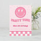 Smiley Preppy Gezicht Meisje Roze Verjaardag Uitno Kaart (Staand voorkant)