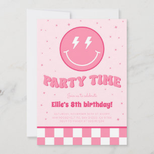 Smiley Preppy Gezicht Meisje Roze Verjaardagsuitno Kaart