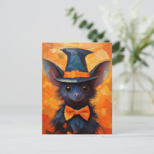 Smiling Bat in Witch Hat Briefkaart (Staand voorkant)