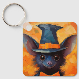 Smiling Bat in Witch Hat Sleutelhanger