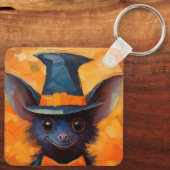 Smiling Bat in Witch Hat Sleutelhanger (Achterkant)
