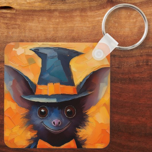 Smiling Bat in Witch Hat Sleutelhanger (Achterkant)