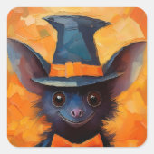 Smiling Bat in Witch Hat Vierkante Sticker (Voorkant)
