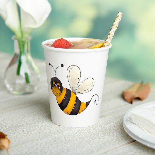 Smiling Bee Fun Bumblebee Character Papieren Bekers