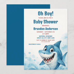 Smiling Blue Shark Boy Baby shower Thema Kaart