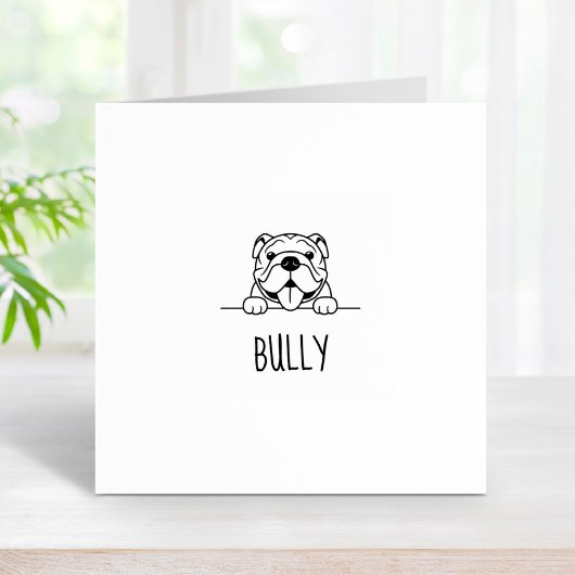 Smiling Bulldog Pet Aangepaste naam Rubberstempel
