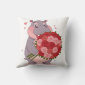 Smiling cartoon hippo holding a huge bouquet  kussen (Achterkant)