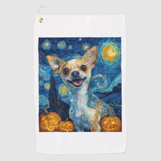 smiling chihuahua dog starry night by Van Gogh fin Golfhanddoek