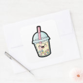 Smiling Cupcake – Cute Kawaii Illustration Vierkante Sticker (Envelop)