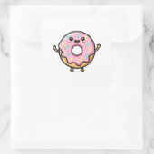 Smiling Donut – Cute Kawaii Illustration Vierkante Sticker (Tas)