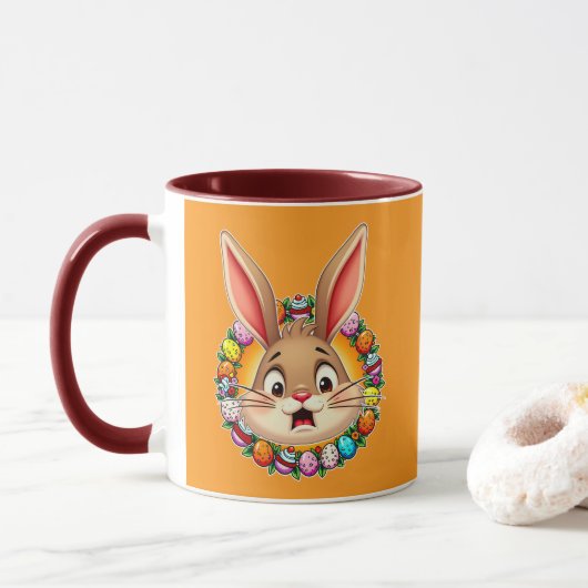 Smiling Easter Bunny – Floral Frame caneca Mok (Met donut)