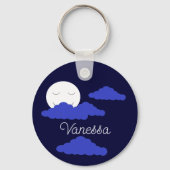 Smiling Full Moon with Clouds: Dark Blue Sleutelhanger (Voorkant)
