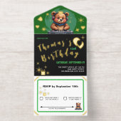 Smiling Grizzly Beer DJ, Muziek Oerwoud / Verjaard All In One Uitnodiging (Binnenkant)