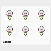 Smiling Ice Cream – Cute Kawaii Illustration Vierkante Sticker (Vel)