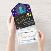 Smiling Octopus DJ, Happy Music Oerwoud / Verjaard All In One Uitnodiging (Uittrekbaar)