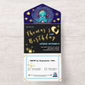 Smiling Octopus DJ, Happy Music Oerwoud / Verjaard All In One Uitnodiging (Binnenkant)