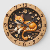 Smiling Orange Tabby Cat Spring Grote Klok (Voorkant)