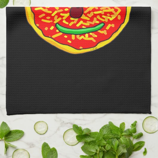 Smiling Pizza Face Illustration Design Theedoek (Gevouwen)