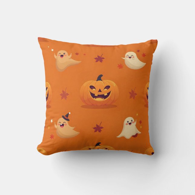 Smiling Pumpkin & Ghost Casual Pattern Pillow on B Kussen (Voorkant)