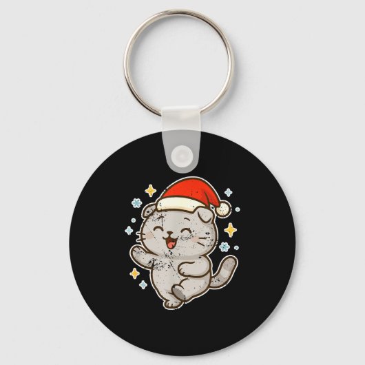 Smiling Santa Cat Holiday Cheer  Sleutelhanger (Voorkant)