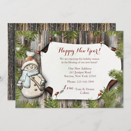 Smiling Snowman Holiday Moving Faire-part (Devant / Derrière)