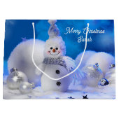 Smiling Snowman Naam toevoegen Christmas Snow Groot Cadeauzakje (Voorkant)