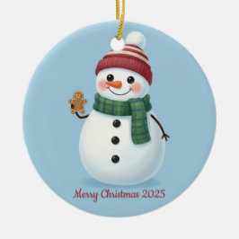 Smiling Snowman with Beanie Cute Christmas 2025 Keramisch Ornament