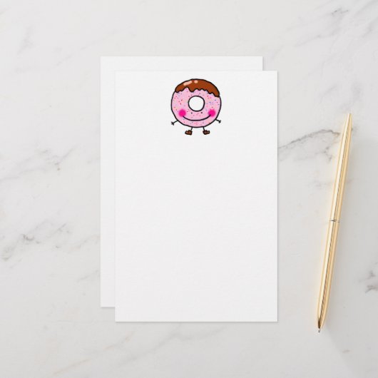 Smiling Sprinkle Donut Character Art Briefpapier (Voorkant / Achterkant in situ)