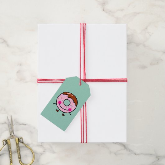 Smiling Sprinkle Donut Character Art Cadeaulabel (Met Touw)