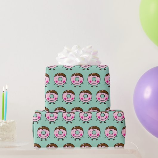 Smiling Sprinkle Donut Character Art Cadeaupapier (Feestgeschenken)