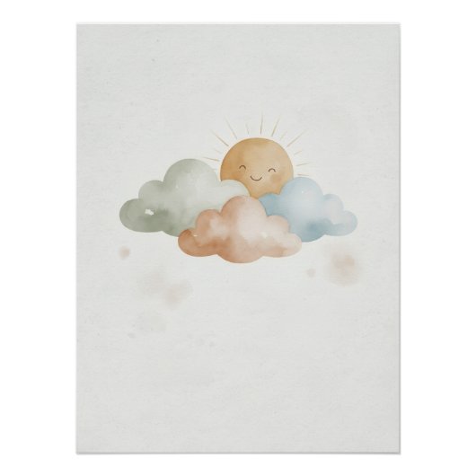 Smiling Sun Poster with Clouds/Cute Room Decor (Devant)