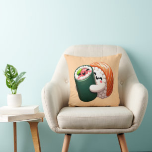 Smiling Sushi Knuffel Kunst voor Voedselliefhebber Kussen
