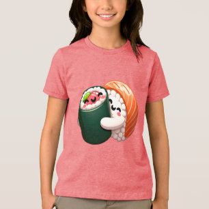 Smiling Sushi Knuffel Kunst voor Voedselliefhebber Tri-Blend Shirt