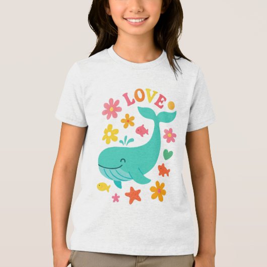 Smiling Whale & Ocean Friends – Schattigee LIEFDE Tri-Blend Shirt (Voorkant)