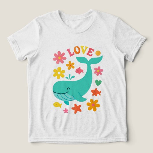 Smiling Whale & Ocean Friends – Schattigee LIEFDE Tri-Blend Shirt (Design voorkant)