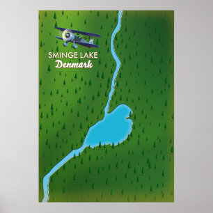 Sminge Lake Denemarken reis kaart Poster