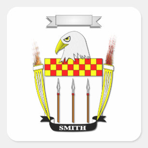 SMITH FAMILIEWAPEN MET WAPENSCHILD EN HELMTEKEN VIERKANTE STICKER