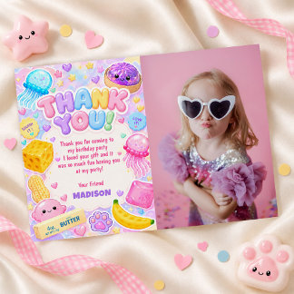 Smoelige Meisje Schattig Kawaii Kleurrijke Verjaar Bedankkaart