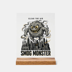 Smog Monster T-shirt Vintage Gravure Eco Waarschuw Acryl Bord