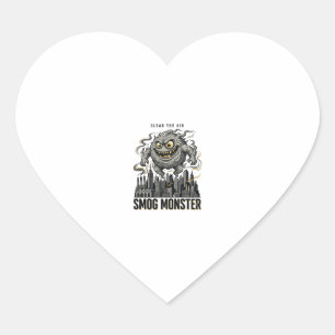 Smog Monster T-shirt Vintage Gravure Eco Waarschuw Hart Sticker