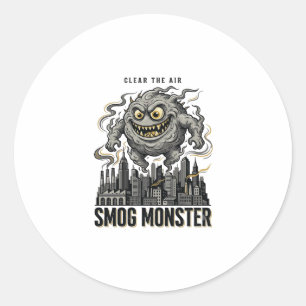 Smog Monster T-shirt Vintage Gravure Eco Waarschuw Ronde Sticker
