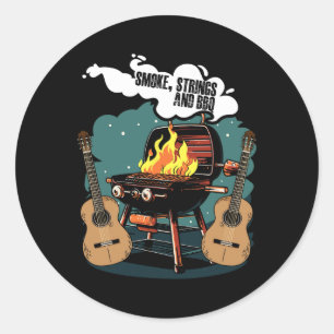 Smoke Strings en BBQ muzikant Western Country Mus Ronde Sticker