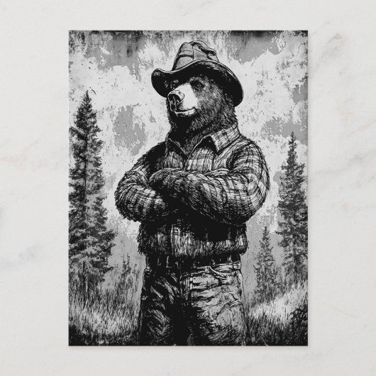 Smokey het Beer Zwart-wit Feestdagenkaart (Voorkant)