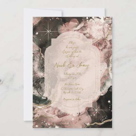 Smokey Pink Galaxy Waterverf Celestial Wedding Kaart (Voorkant)